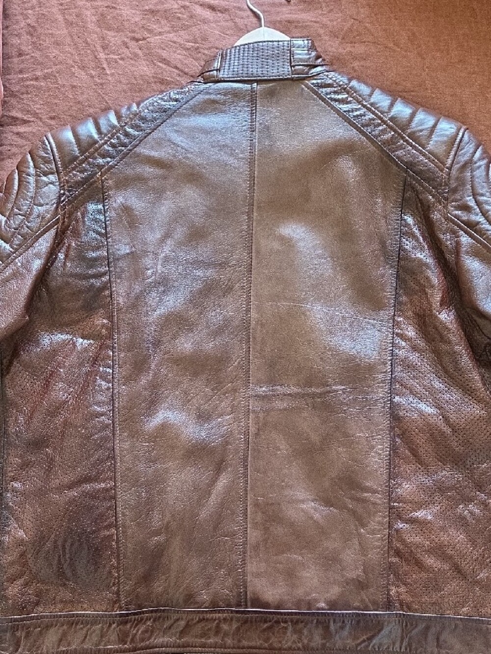 Men's Brown Leather Motorcycle Jacket - Classic Biker Style - Picture 7 of 13